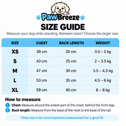 PawBreeze dog raincoat size guide