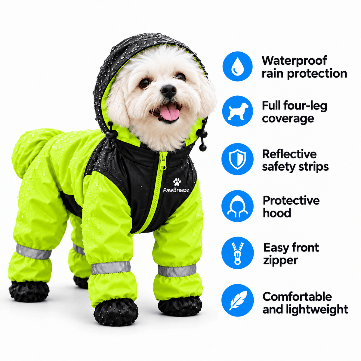PawBreeze dog raincoat with full-body coverage